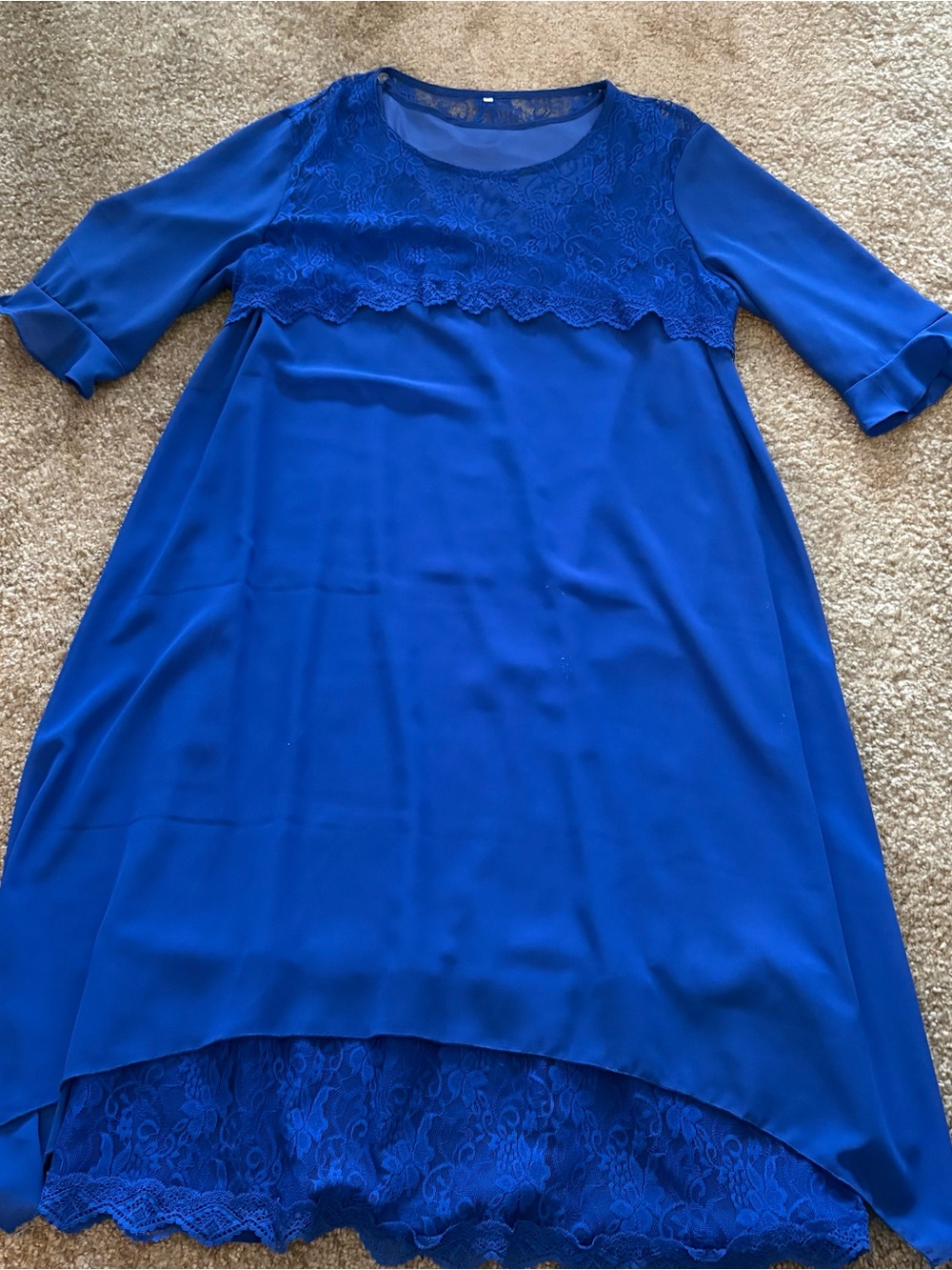 Blue Lace-Trim Maxi Dress - Women's Elegant Evening Dress